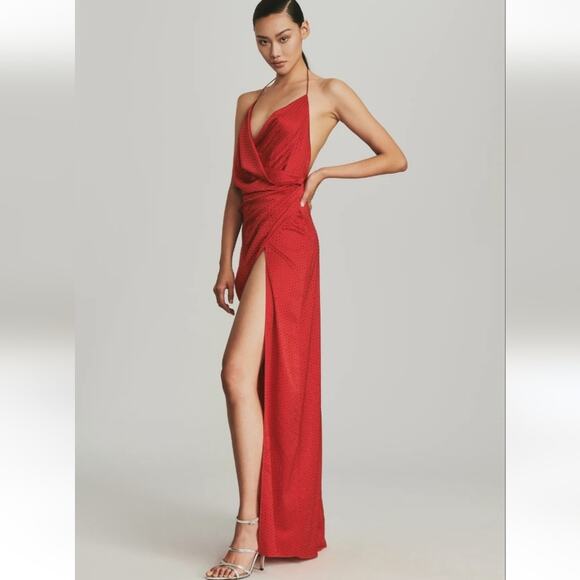 Retrofete Ceres Embellished Silk Dress in Red Crystal Embellishments Medium NWT - Picture 1 of 16